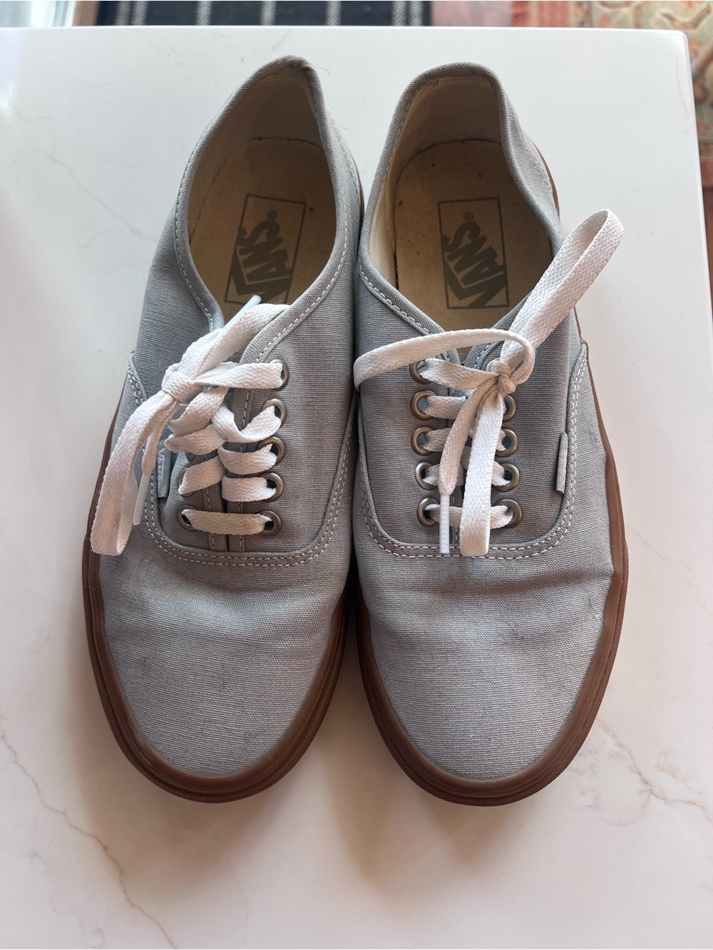 Vans Light Gray/Blue Canvas Sneakers with Gum Sole